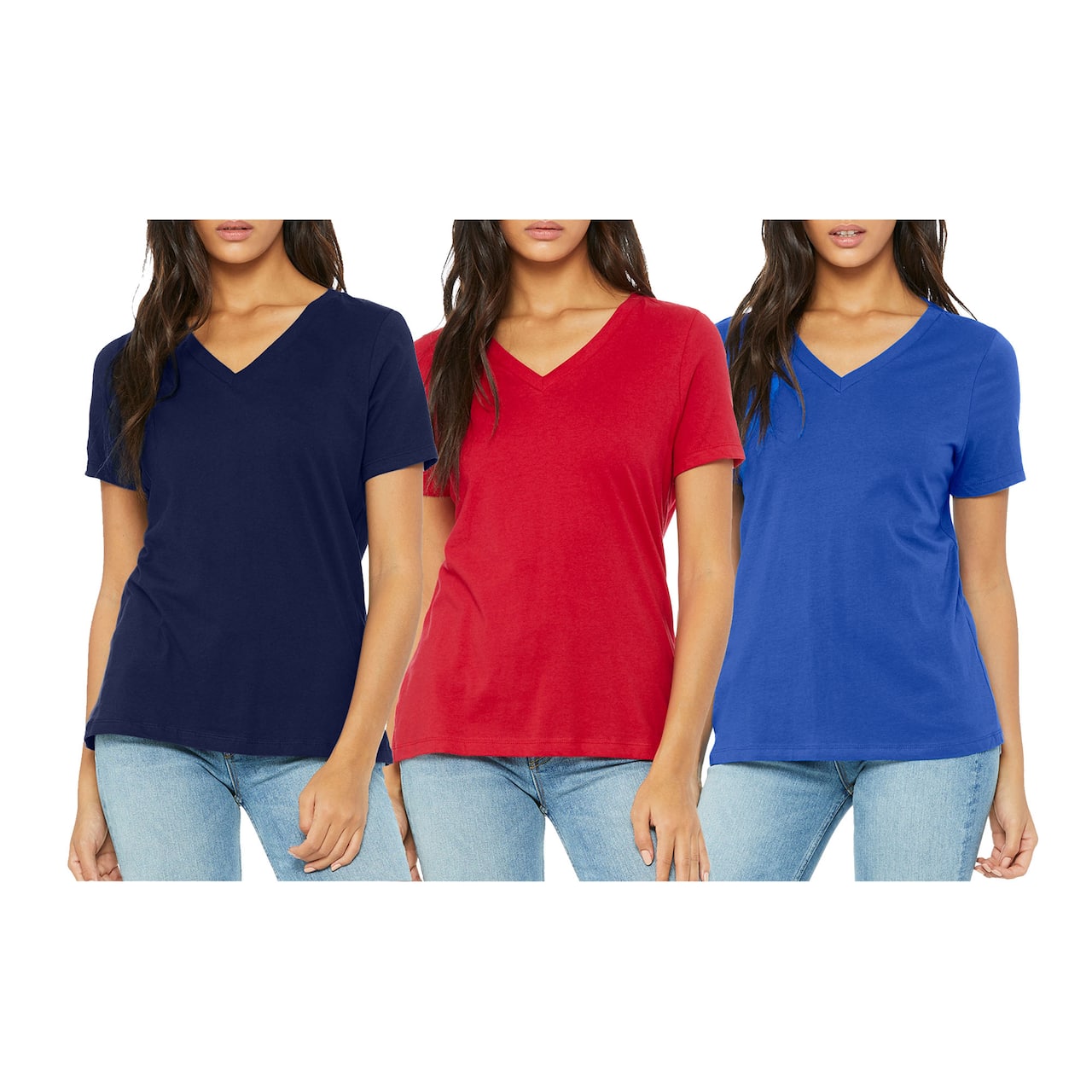 Women's Loose Fitting Short Sleeve V-Neck Tee (3-Pack)